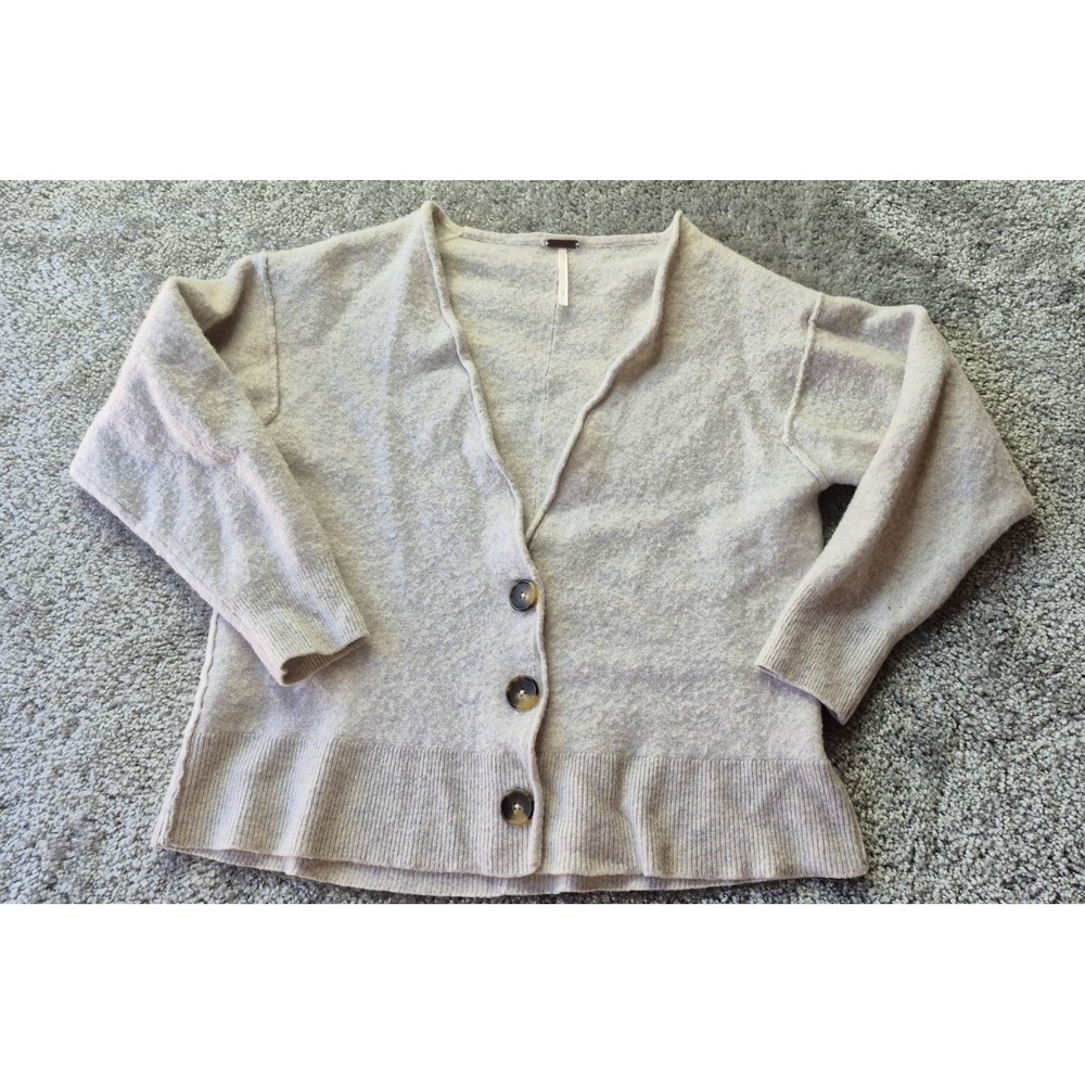 Free People 100% Cashmere Ivory Cropped Cardigan Sweater Size Small Soft Comfy